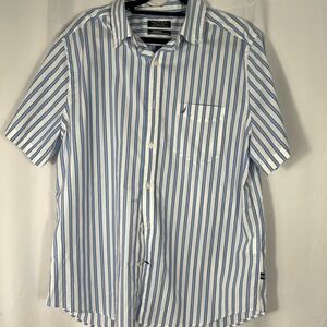 Nautica White and Blue Striped Button Down Shirt